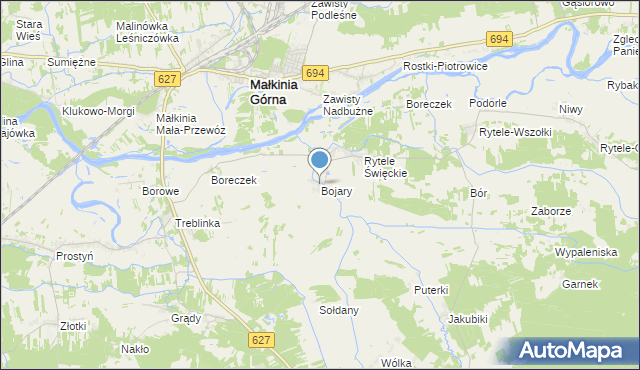 mapa Bojary, Bojary gmina Kosów Lacki na mapie Targeo